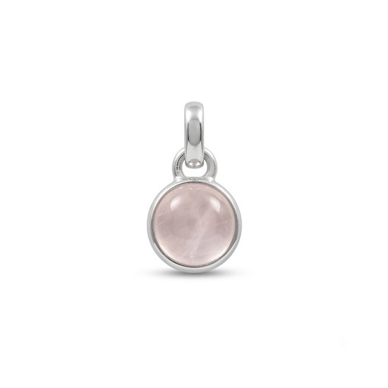 Zilveren hanger met een ronde, lichtroze rozenkwarts cabochon.