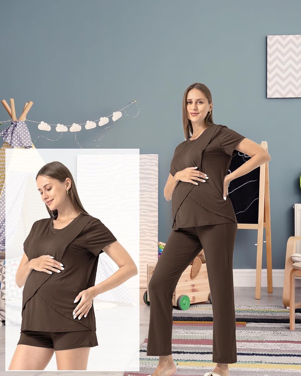 3-delige borstvoedingspyjama-set voor de tijd na de geboorte, casual, zacht, zwangerschapspyjama, nachtkleding, loungewear, kledinglaag