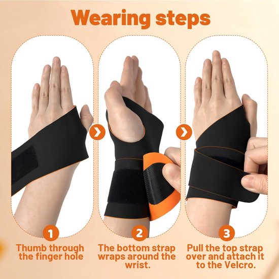 Dunne 1,2mm Polsbrace, Carpaal Tunnel Polsondersteuning met Siliconen Massagepunten, Ademend Spandex Stabilisator (Zwart/Oranje) — afbeelding 2