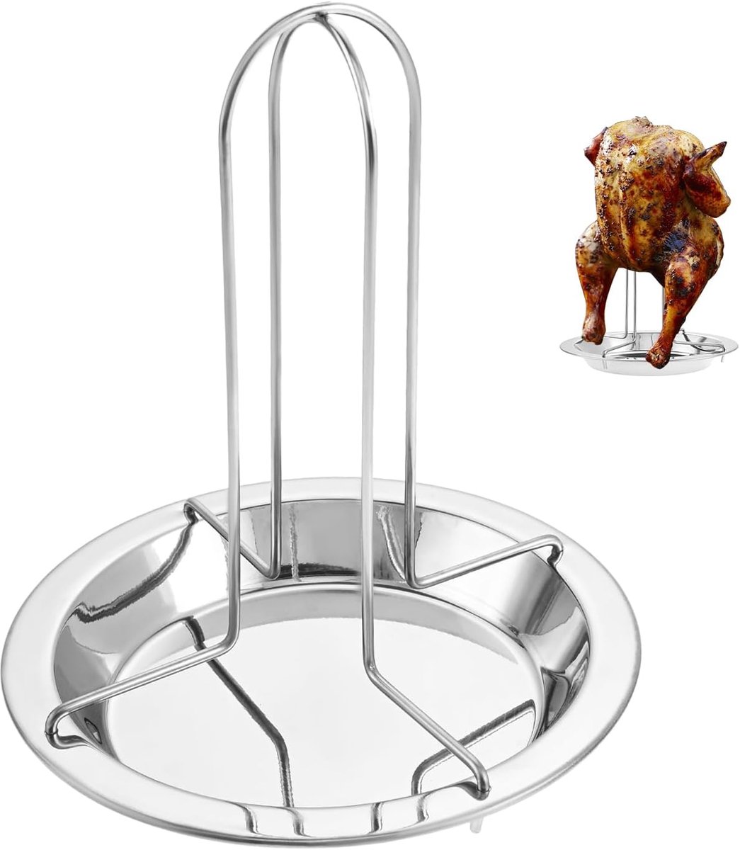 Verticaal roestvrijstalen kippenbraadrek | Eend & Turkije grillstandaard | Ovenveilige opvouwbare houder met druppelpan voor BBQ, camping