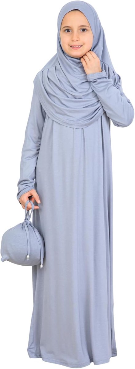 Moslim gebedsjurk voor kinderen, met hijab en zakje, zachte viscose Abaya voor meisjes, islamitische kleding, gewaad voor Eid, Ramadan