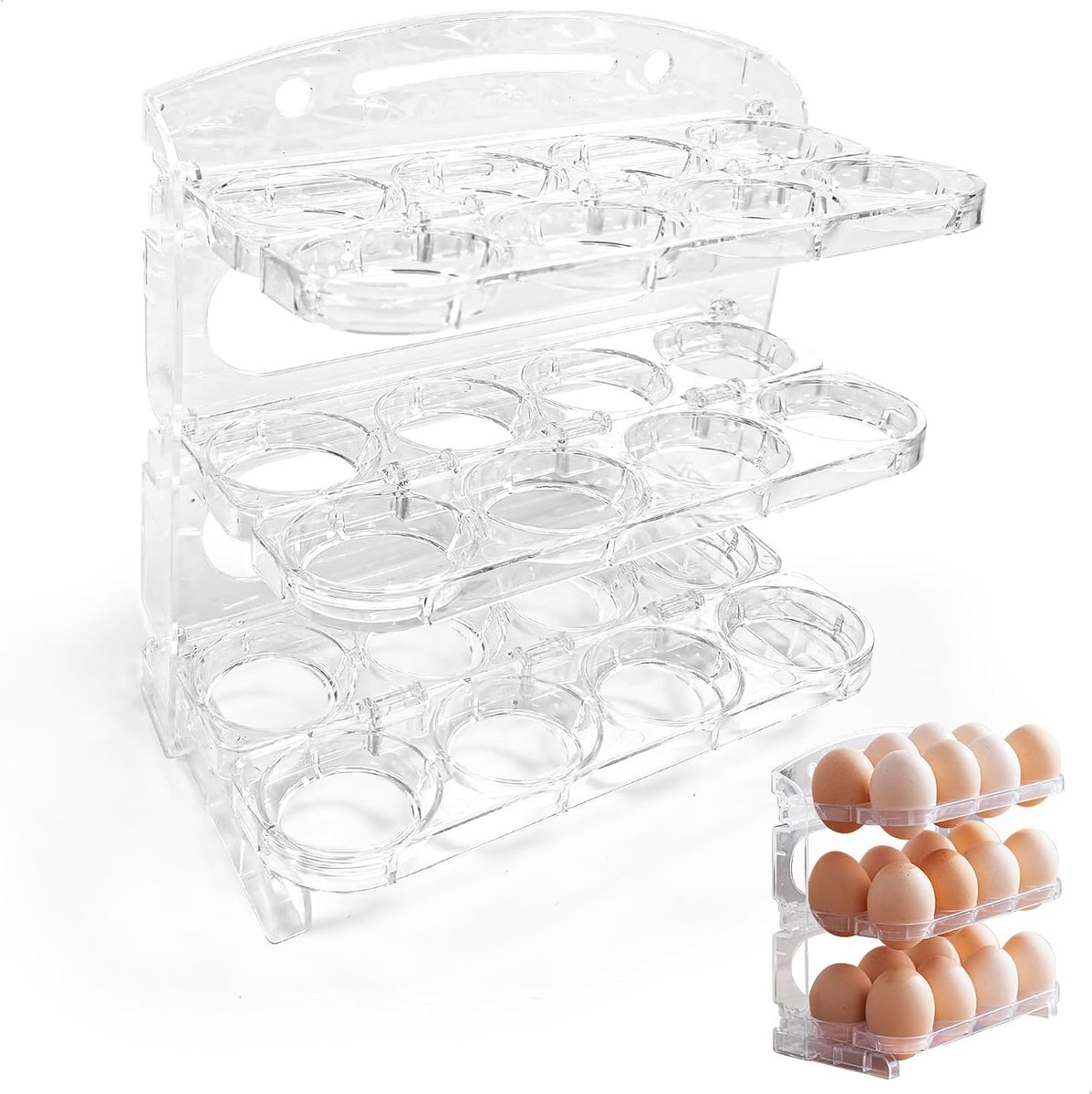 elastische eierdoos, opslag, het opvouwbare dienblad met drie niveaus kan 24 eieren bevatten en kan gemakkelijk in de zijdeur van de koelkast worden opgeborgen