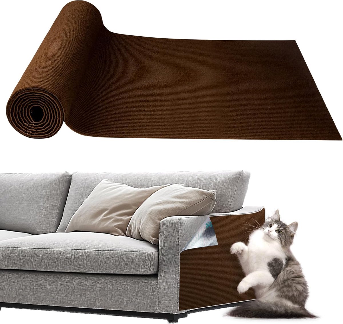 Zelfklevende krabmat voor katten, 40 cm x 150 cm, krasbescherming voor sofa, DIY kattentapijt, wandkrasbescherming voor kattenstandaard, sofa, kattentoren (bruin)