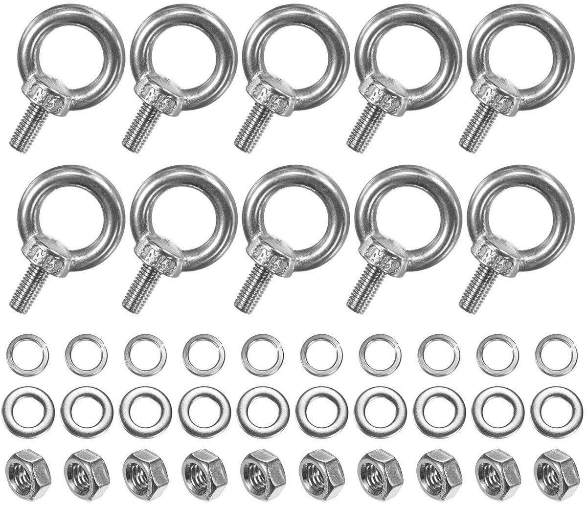 METERXITY 10 ogen van roestvrij staal, M5 x 12 mm, met moer en sluitring, buitendraad, splitring voor ophanging/bevestiging, lengte 0,47 inch