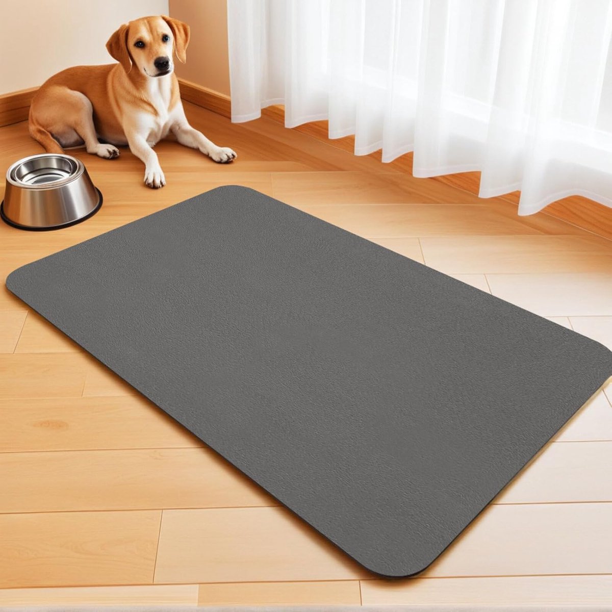 Mat Absorberende Hondenvoer Water Bak Mat Anti-Slip Katten Matten voor Voerbakken Huisdier Voeder Eet Matten voor Voedsel Water Bakken Waterdichte Voederplaatsmat (Dark Grey, 40 x 60 cm)