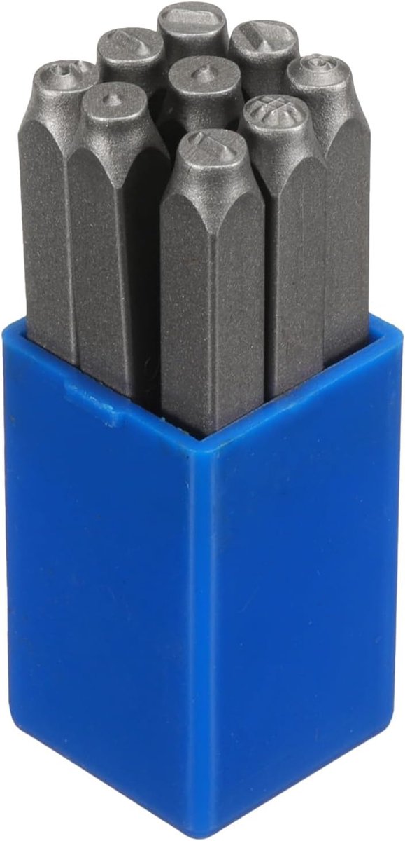 9 stuks 1/8 inch (3 mm) set leestekens stempel. v @ # I!, ? Ponsen gereedschap voor metaal kunststof hout leer