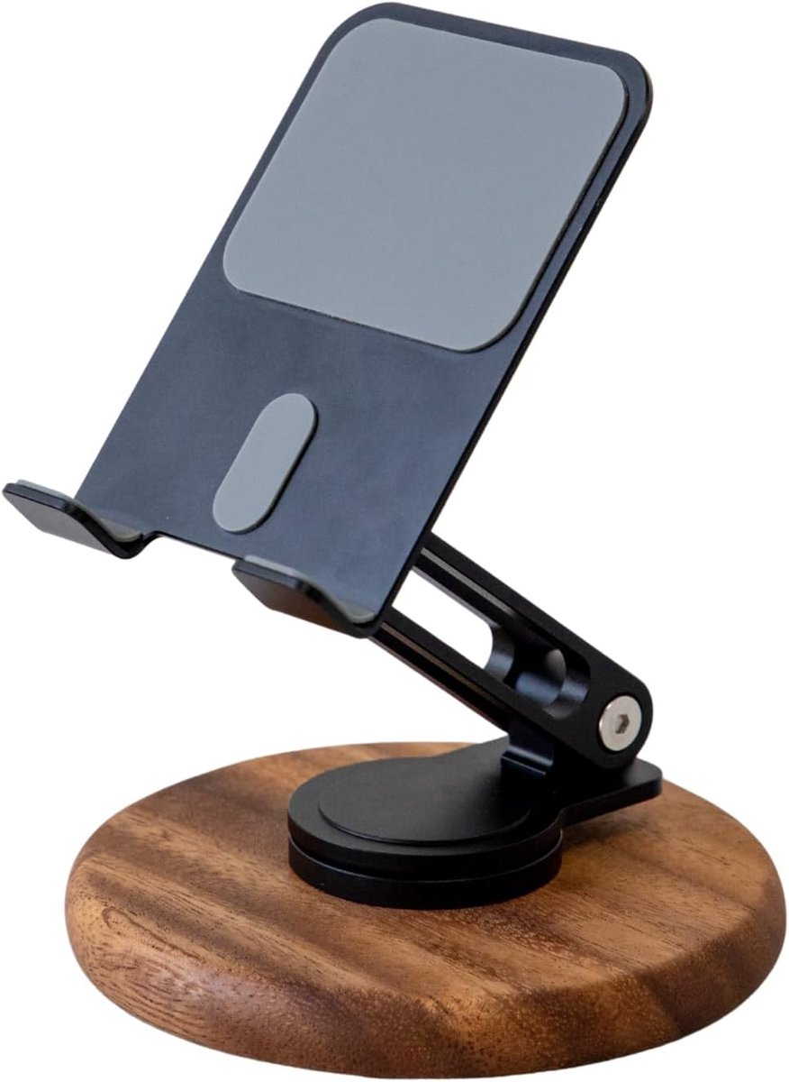 muso wood Mobiele telefoonstandaard voor bureau, opvouwbare 360 draaibare mobiele iPhone-houder met acaciabasis, verstelbare mobiele telefoon mobiele telefoon mobiele standaard voor alle smartphones