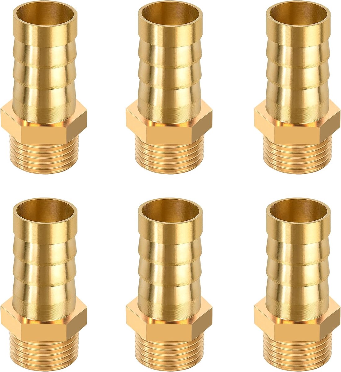 6 stuks gecanneleerde messing slang, 12 mm x G1/4 mannelijke aansluiting baard, slangadapter voor lucht water brandstof pneumatische slang, goud