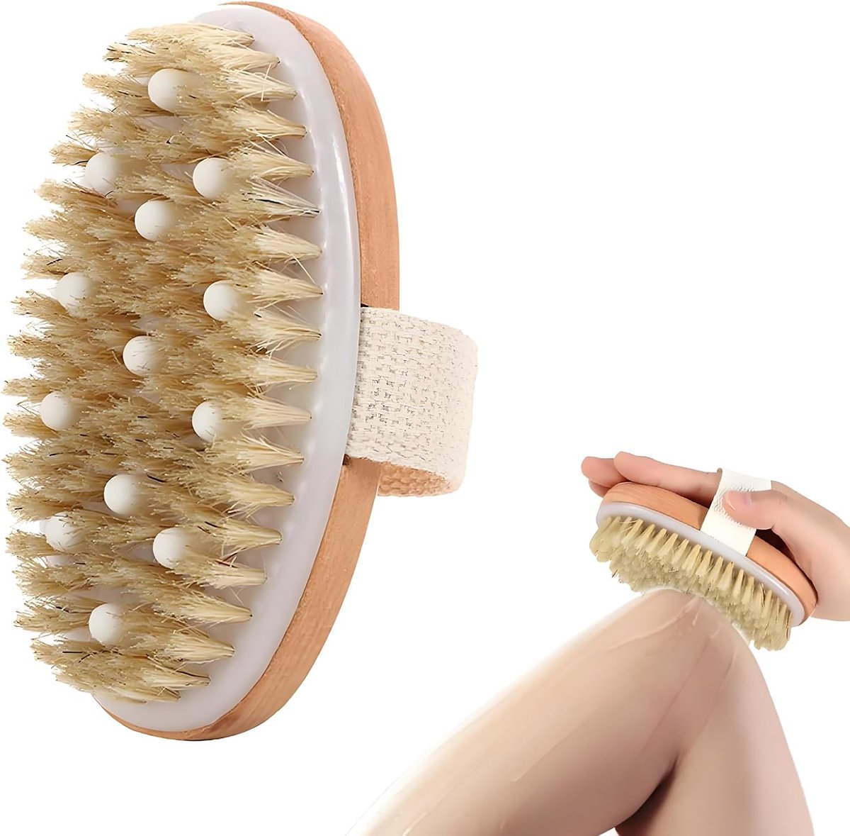 1 x lichaamsborstel, peelingborstel, droge borstel, lymfedrainage, badborstel, borstel voor droog lichaam, natuurlijke wildzwijnharen voor droge huid en anti-cellulitismassage.