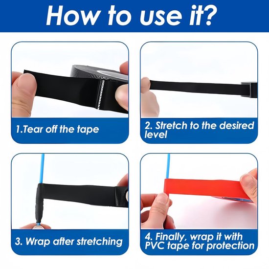 Isolatietape, 4,6 m x 23 mm x 0,8 mm, waterdichte vulkaniseertape, zwart, voor kabelisolatie, zelfhechtende afdichtingstape, krimpband, elektrische isolatieband, reparatie — afbeelding 2