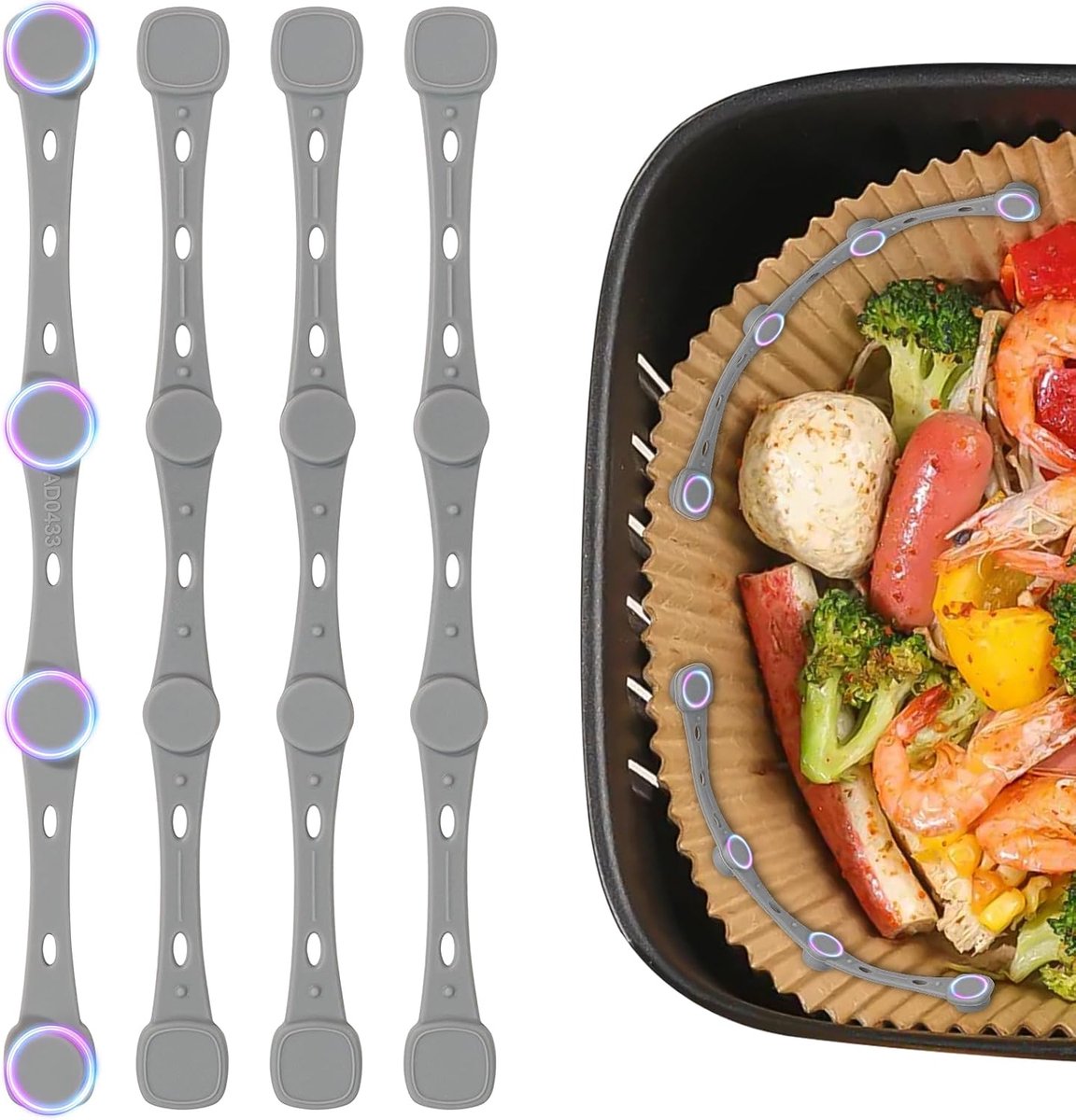 Set van 4 siliconen magneten voor Air Fryer – magnetische fixator voor bakpapier – brandwerend en dekt geen levensmiddelen af – compatibel met Ninja Philips Cosori (Grijs)