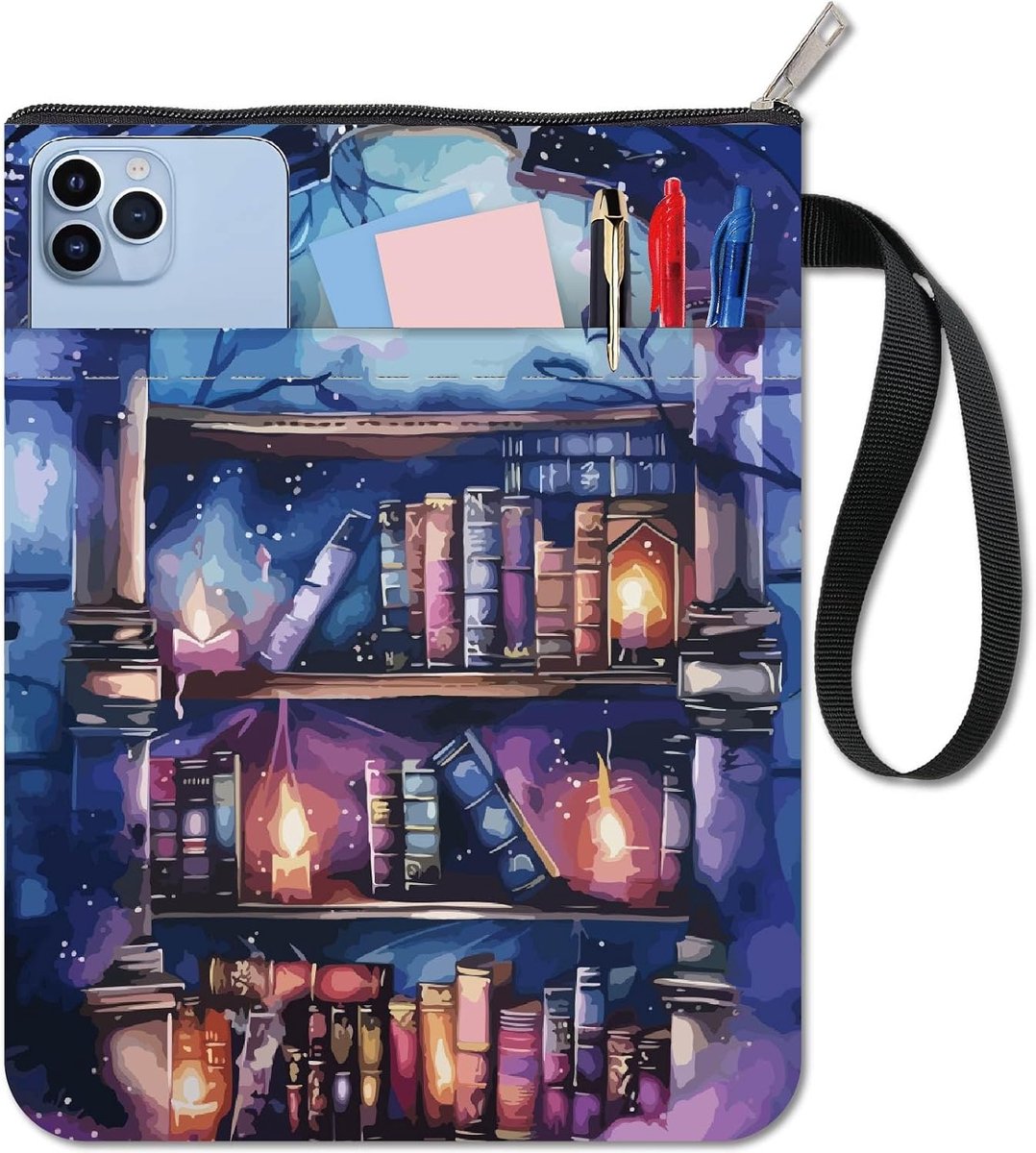 Boekenkast, boekenkast, boekenkast, boekenkast, beschermer met extra zak, wasbare stoffen doek, dubbelzijdige prints, notebookwraps met ritssluiting voor paperbacks, lezer, boekenwurm