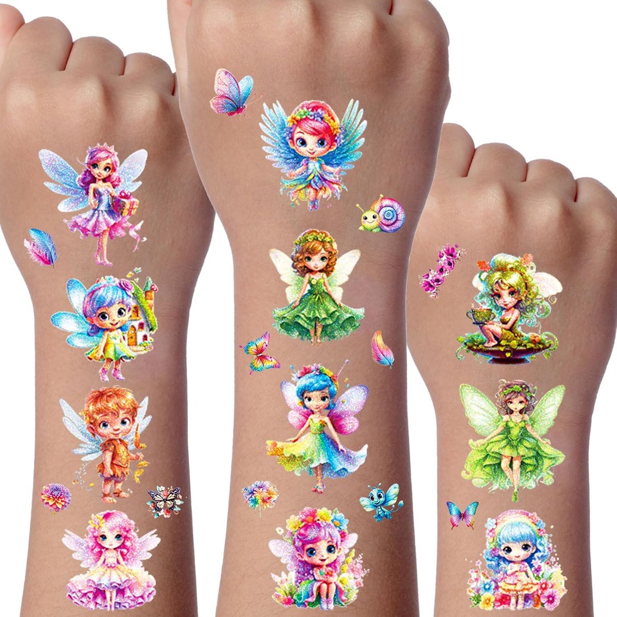 Glitter Tattoo Set, 12 Vellen Bloemenfee Tijdelijke Tatoeages voor Kinderen, Waterdichte Nep Tatoegeringsreeks Met, Feestdecoratie, Tatoeagestickers voor Gongens en Meisjes