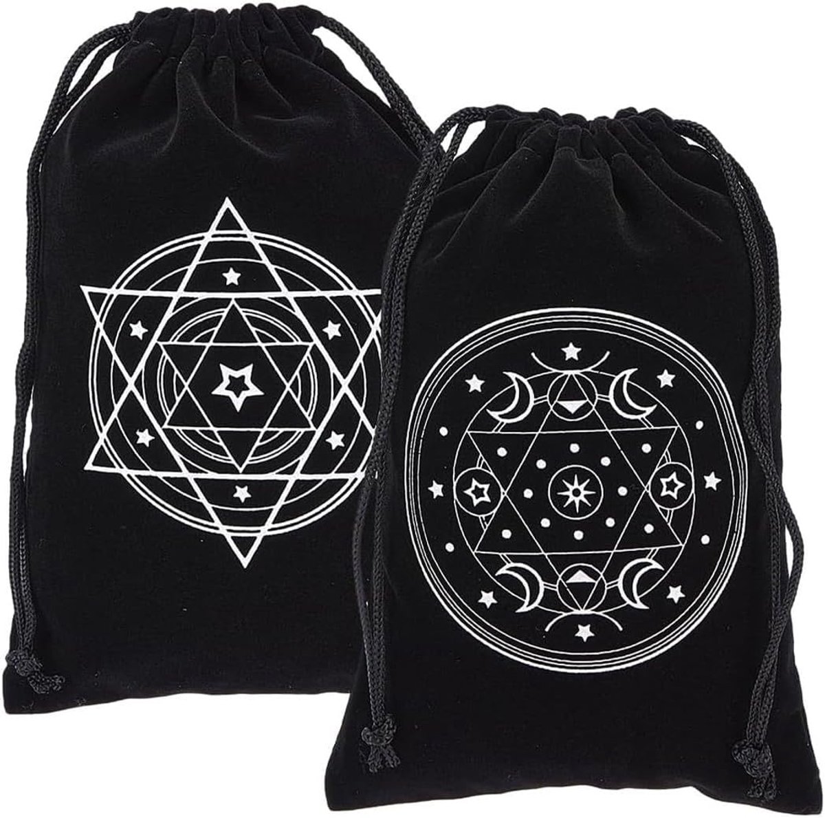 2 stuks tarotzakjes van premium fluweel, beschermhoes voor waarzeggerkaarten, slinger en mystiek gereedschap, dubbel zakje met trekkoord, ideaal voor reizen, kaarten en rituelen (zwart)