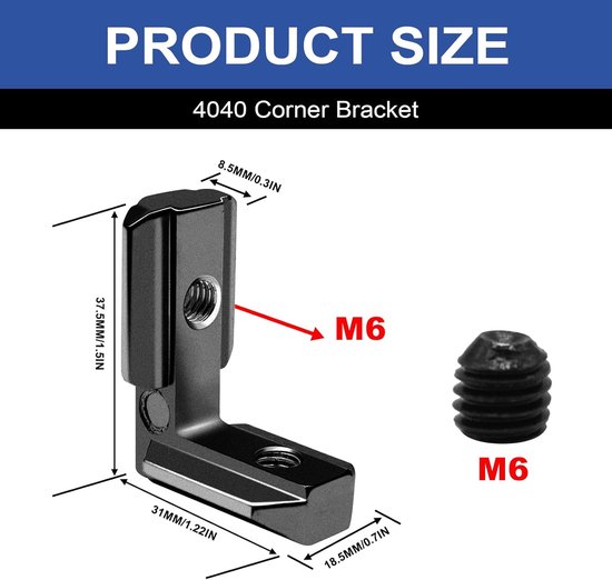 26 Stks 4040 Aluminium Extrusie Joint Connector Hoek Beugel L Vorm Zwart met Schroeven voor 40x40 V-Slot en T-Type Aluminium Profiel 3D Printer Frame Onderdelen — afbeelding 3