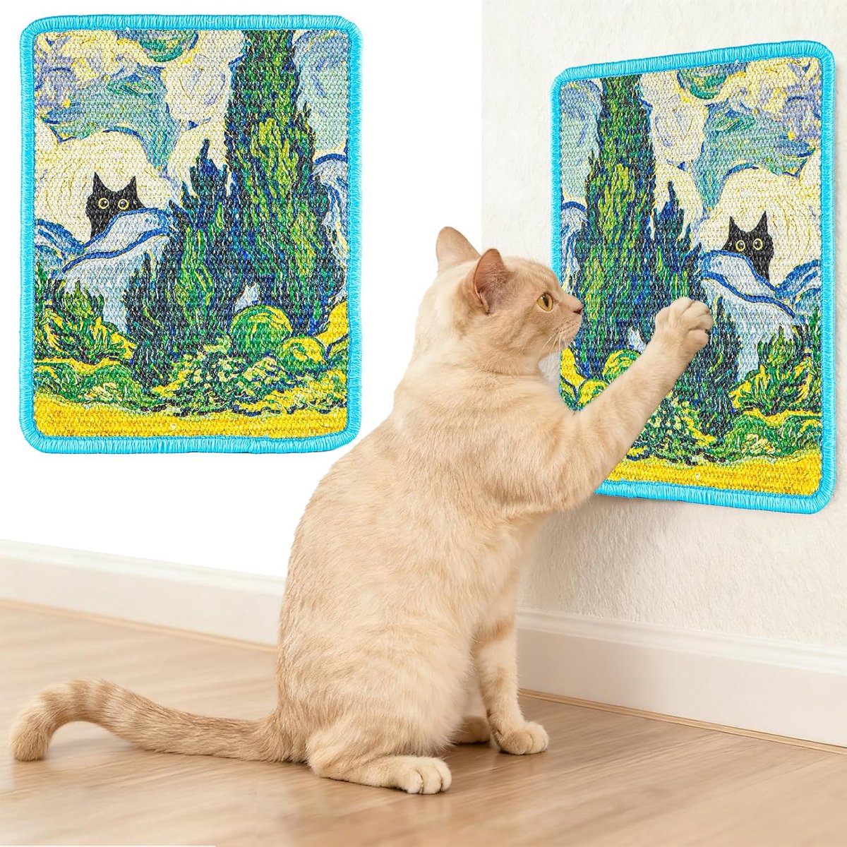 Krabmat voor katten, krasbescherming voor katten, met klittenband, sisal krabplank muur, duurzame en pluisbestendige bankbescherming voor vloer, muur, deur, bank en meubels, 38 x 31 cm