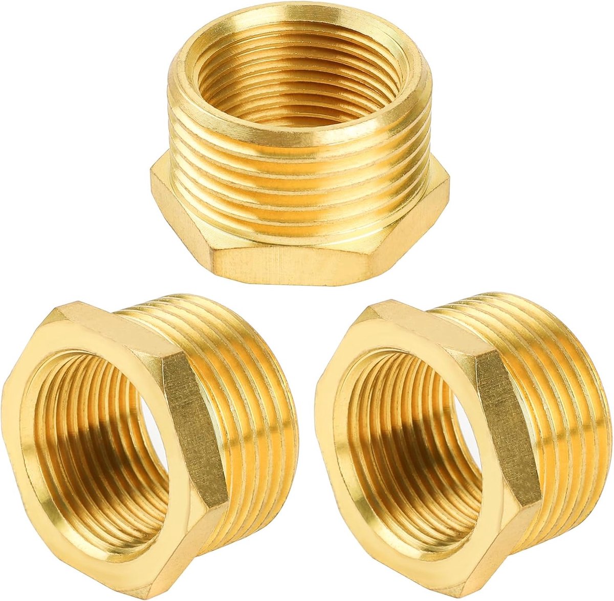 PRO Messing verloopstuk G1" naar G3/4" (AG Ø 32 mm x IG Ø 25 mm), 3 stuks reductie schroefdraadfitting G1" buitendraad X G3/4 inch binnendraad, met PTFE afdichtband, verloopstuk van messing