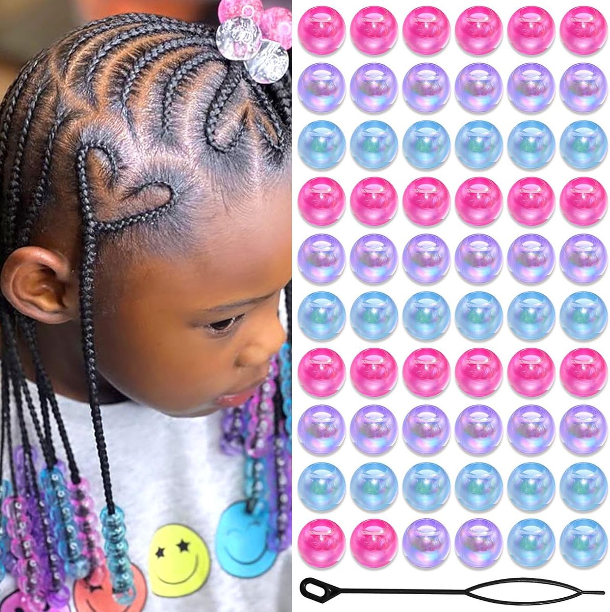60PCS AB Haarperlen Zopfperlen Kinder Meisjes Ronde Acrylkralen Blauw Roze Paars Met Rijghulp
