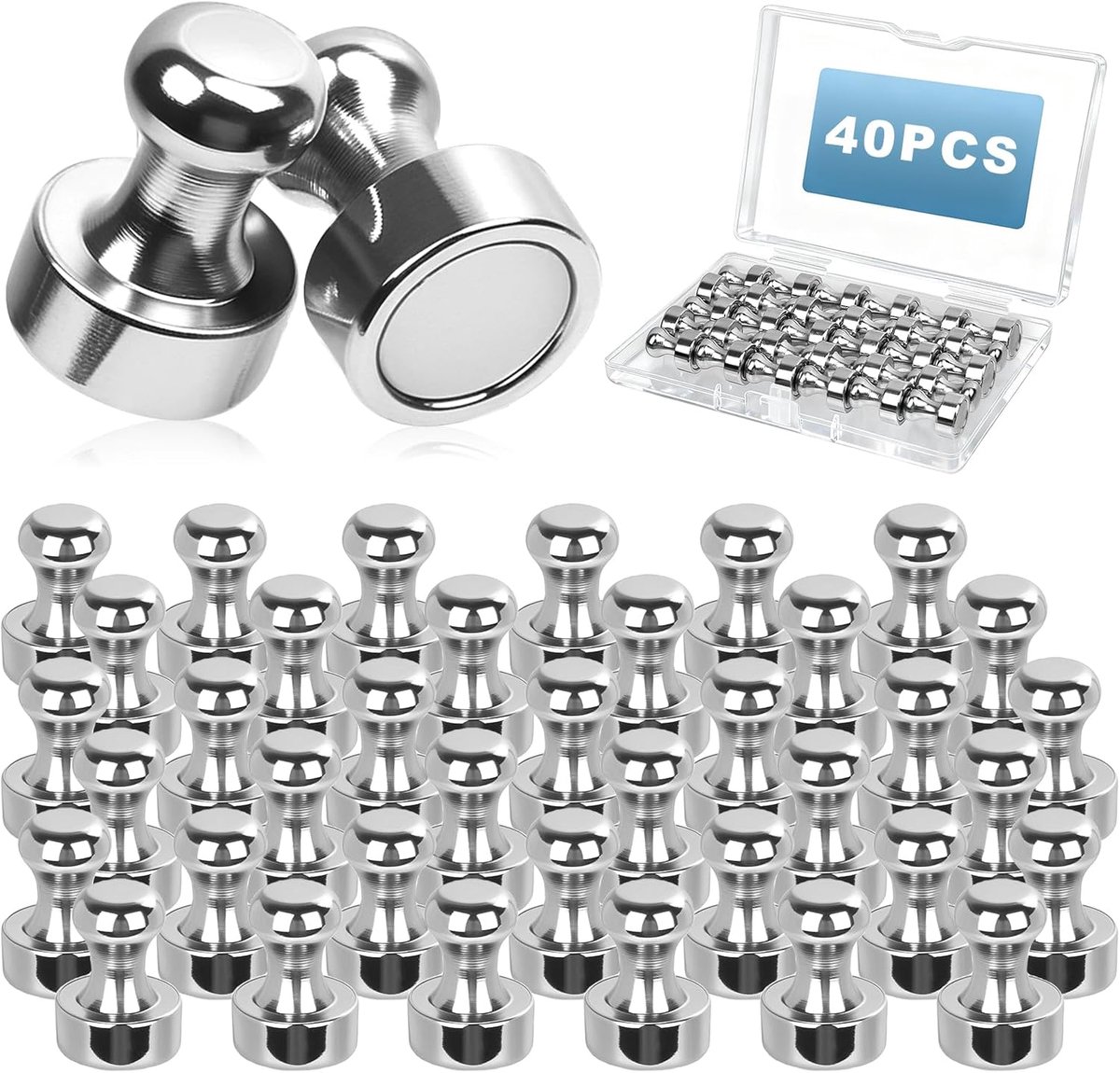 Magneten, extra sterke neodymium magneten met handvat, 16 mm x 12 mm magneten voor magneetbord, zilveren koelkastmagneten voor prikbord, kantoor, school, koelkast, steekbord