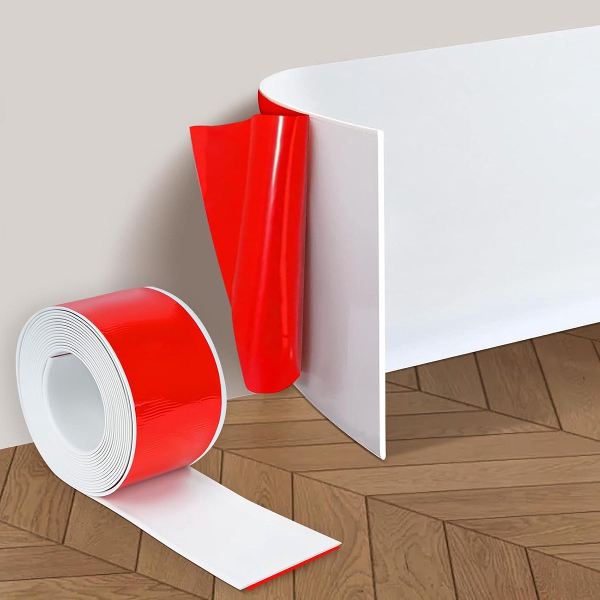 zachte plint, zelfklevend, 10 cm x 10 m, platte plint, wit, flexibele plint sierlijst, zelfklevende plinten voor woonkamer, slaapkamer, keuken