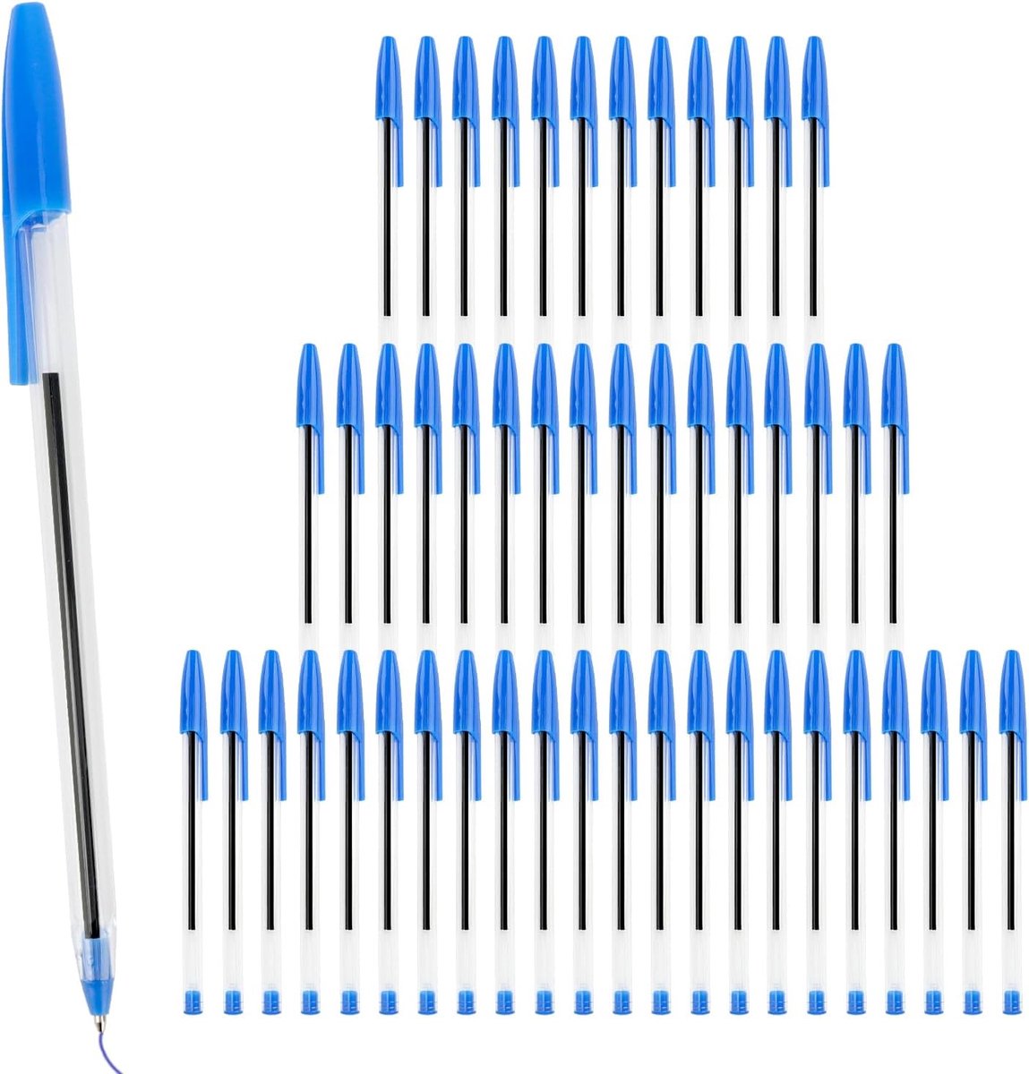 50 stuks, super duurzaam, balpennen, balpen, balpen, transparante stiftschacht voor eenvoudig en zacht schrijven voor kantoor, school en thuis, blauw