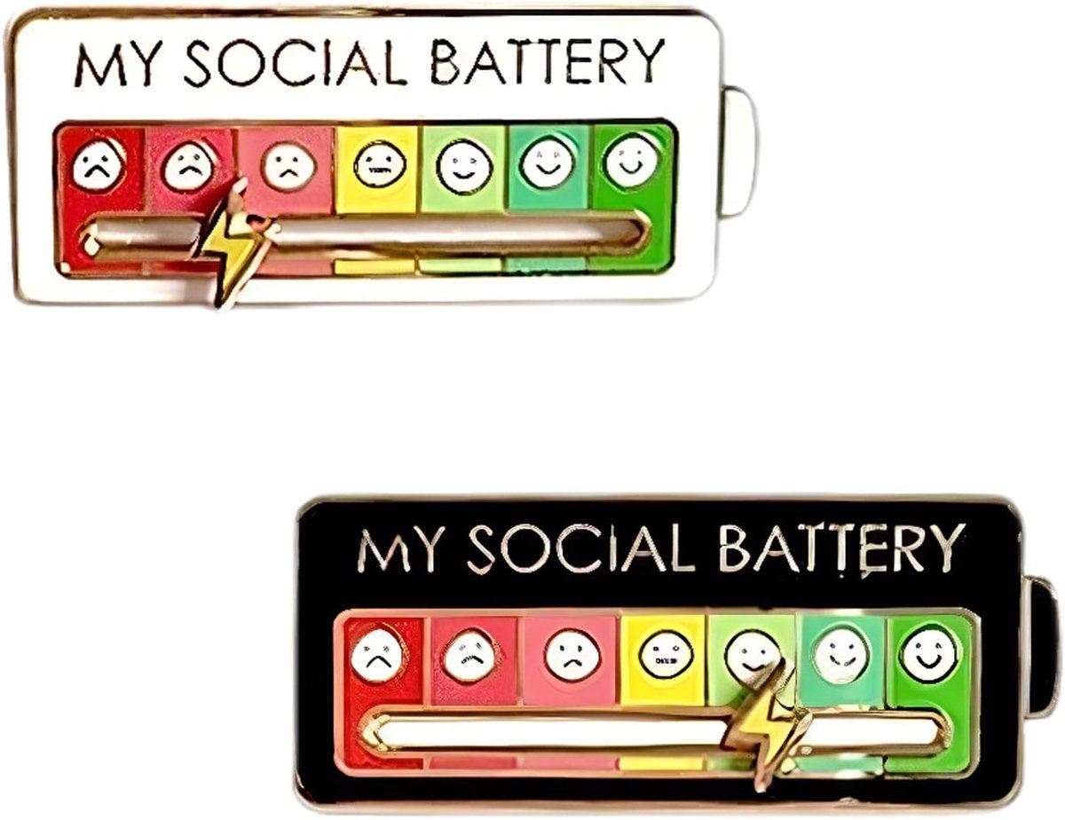 2 stuks My Social Battery Pins, Social Battery Pin, grappige broche voor sociale stemming 7 dagen, sociale batterij, humeur broche, emoji-reversspeld, beschermend, grappige pennen, rugzak decoratie