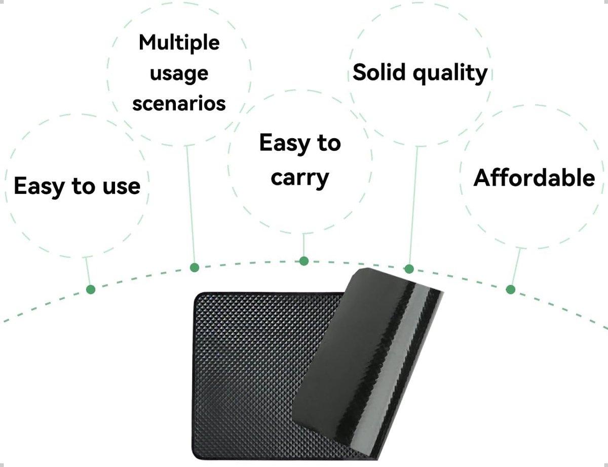 Antislipmat, siliconen universele auto vuilmat, antislippads, gebruikt voor mobiele telefoon, zonnebril, sleutels, dashboard, zakdoeken, pennen (Zwart, 27 * 15 cm)