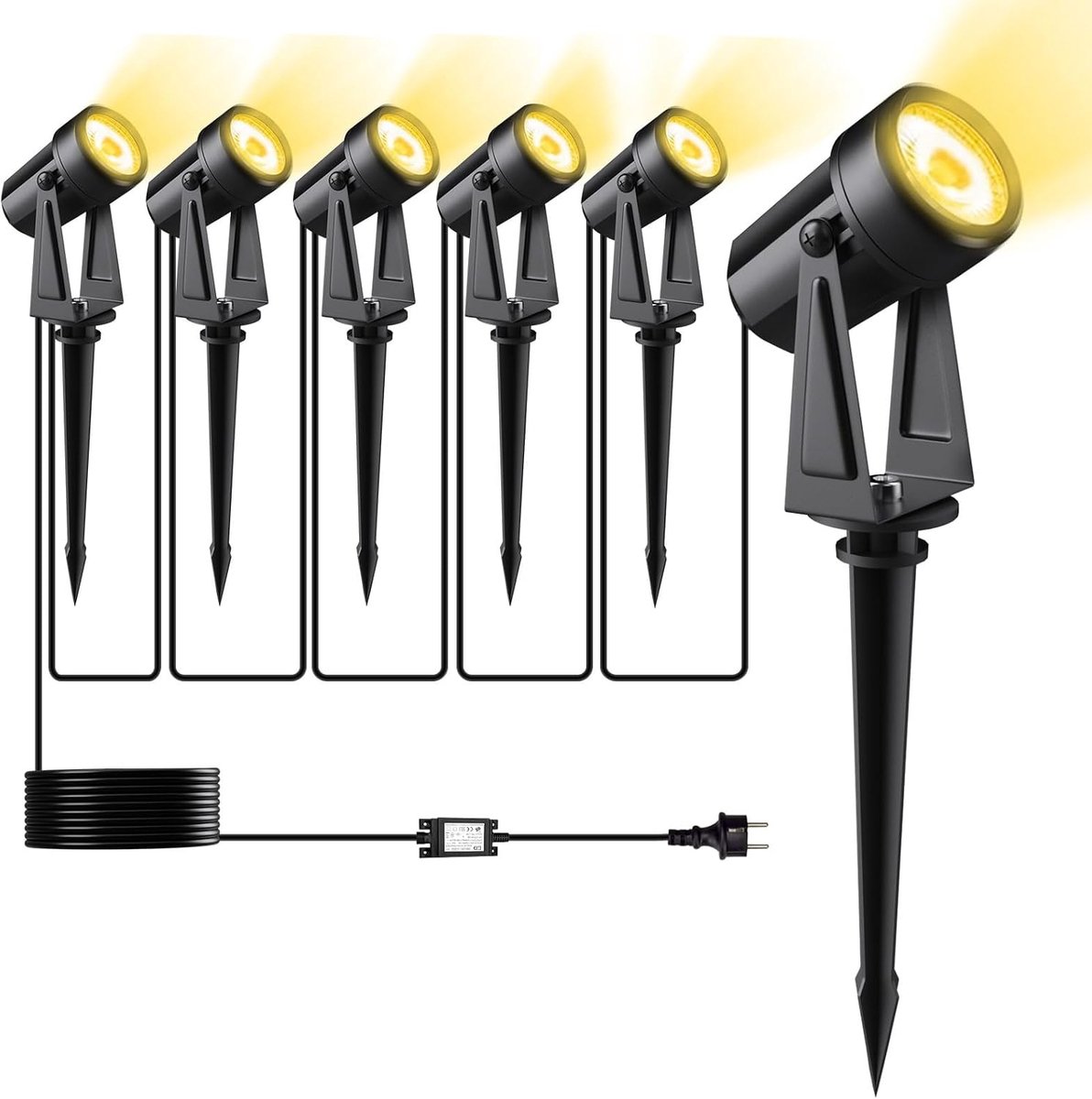 20 M/65 FT, 6-pack LED-landschapsverlichting met warm wit 3000 K 27 V, waterdicht IP65, voor buiten, voor tuin