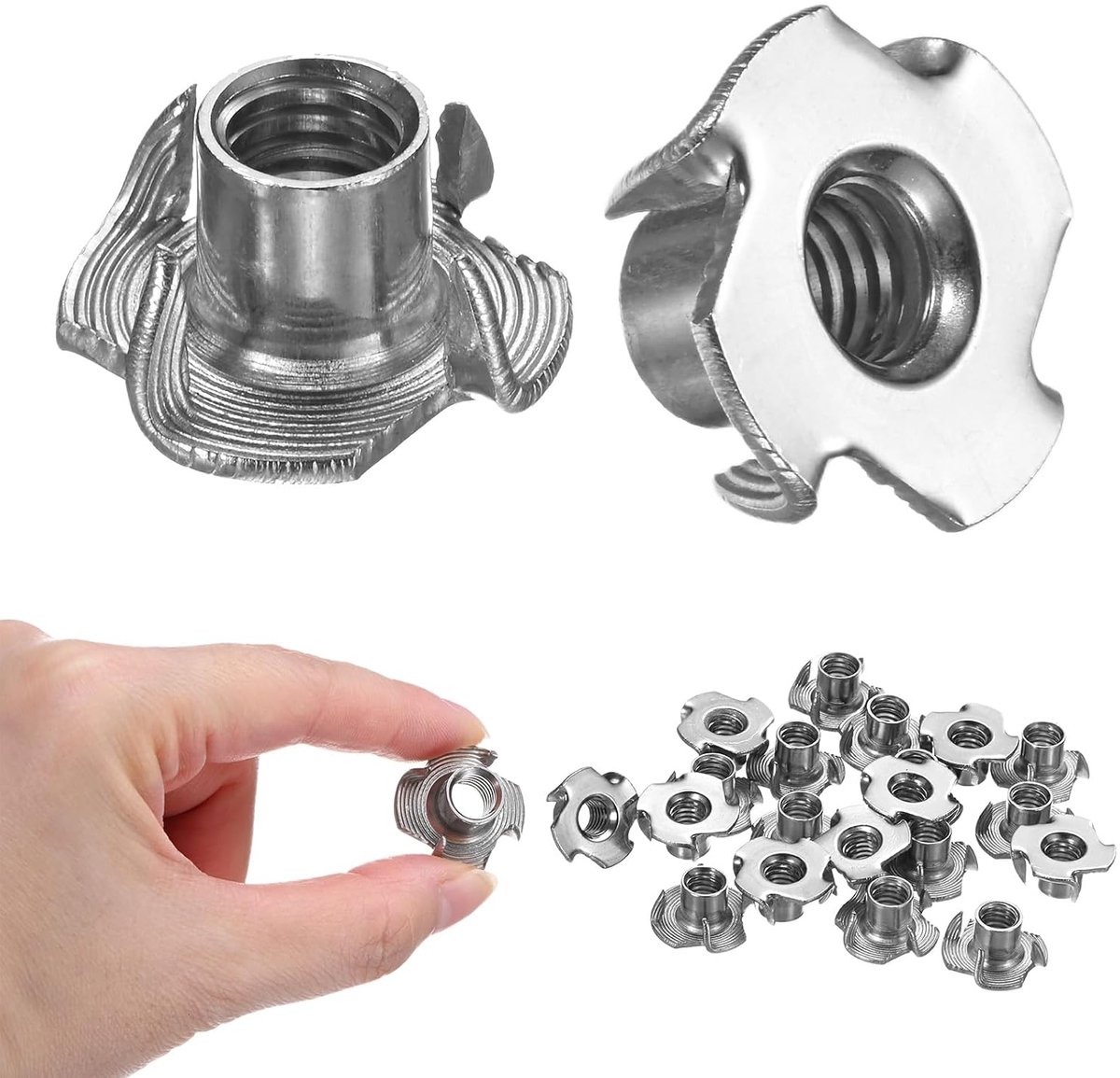 METERXITY Set van 20 5/16-UNC T-moer 7/16" looplengte roestvrij staal 4-punts T-moer draadinzet voor hout/klimgrepen/meubels corrosiebestendige bevestigingselementen