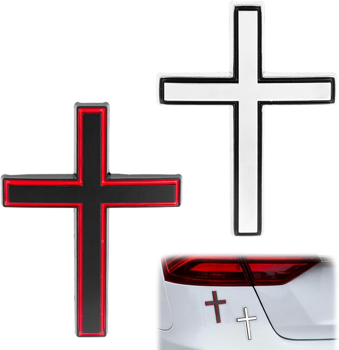 2st 3D Kruisstickers, Duurzame 3D Zelfklevende Metalen Kruisstickers voor Auto's Praktische Accessoires Autodecoratie voor Kofferbak Achterklep Spatbord Decoratie