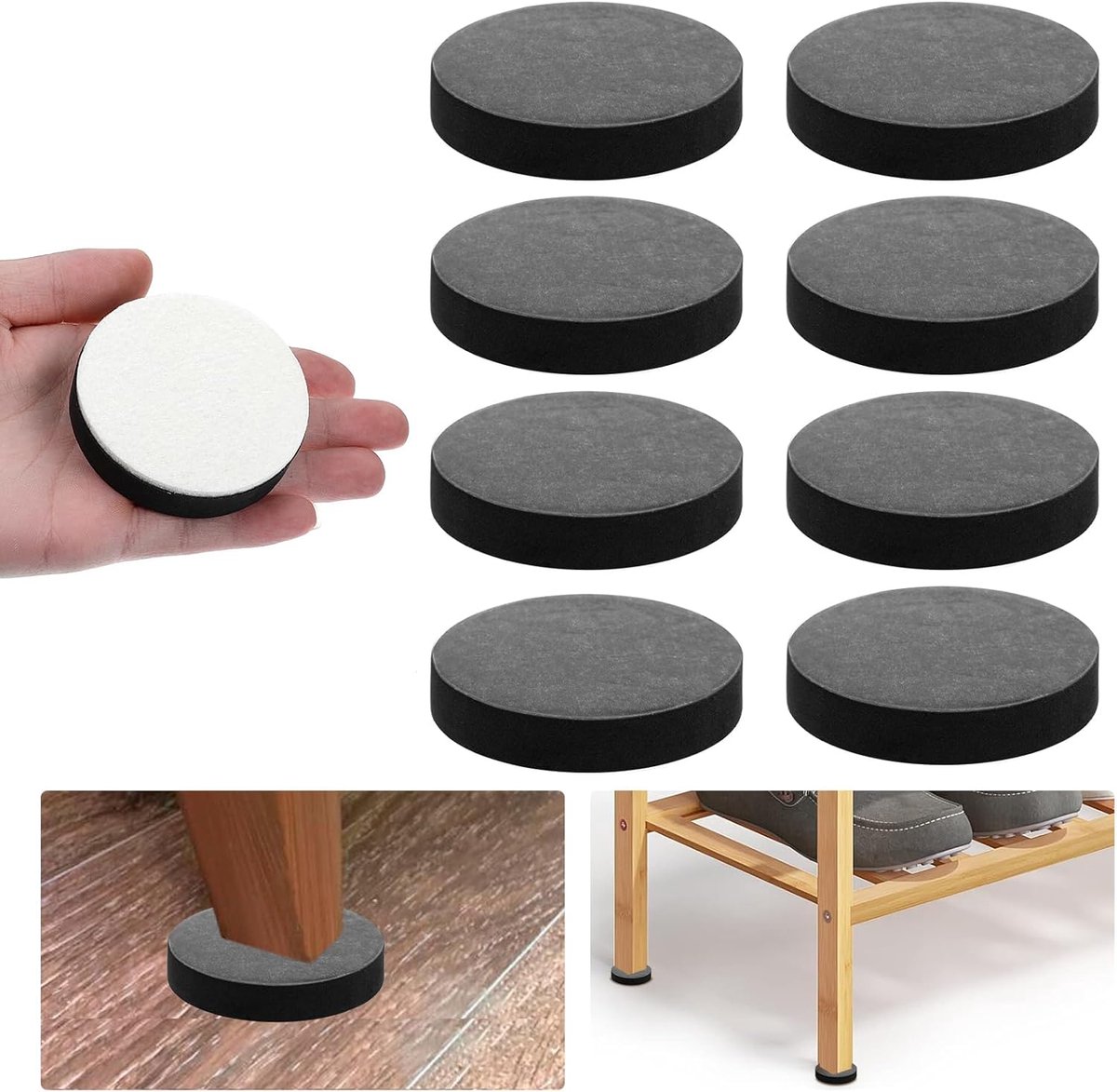 8 stuks zelfklevende meubelverhogers antislip rond voor tafel bed, bank stoel sofa verhoogt de hoogte duurzaam hoogte verstelbaar gripbescherming vilten vloerbeschermers (zwart)