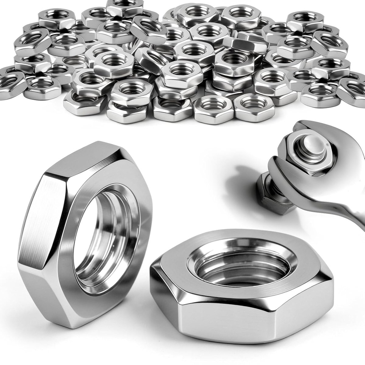 120 stuks M4 moeren zeskantmoeren DIN 439 roestvrij staal A2 V2A halve moeren platte moeren hex groef lage vorm voor schroeven, sluitringen, schroefdraadstangen, hout, machines en