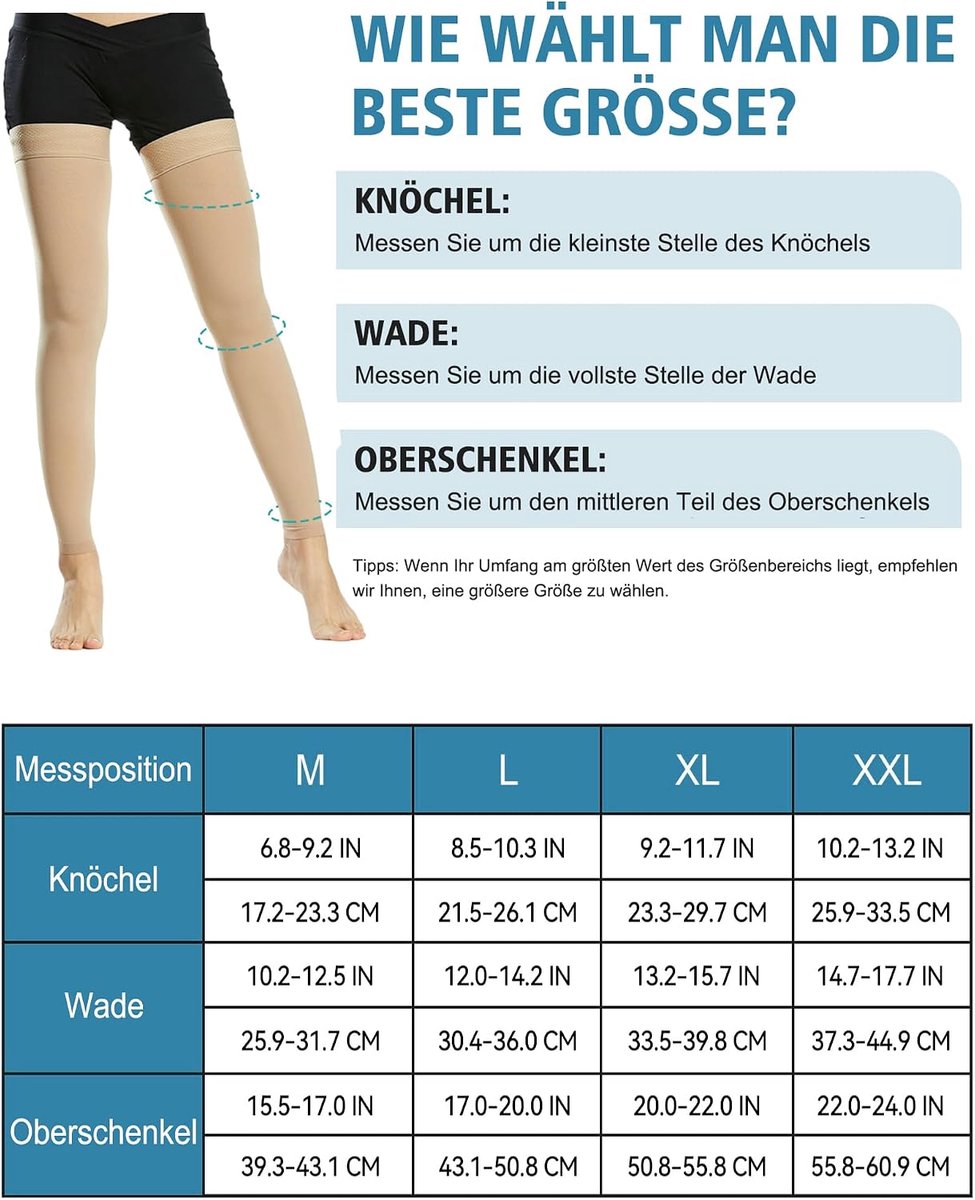 Kousen voor dames en heren, klasse II, dijbeen, lange compressiesokken, steunkousen, voetloos, met siliconen band voor gegradueerde ondersteuning spataderen