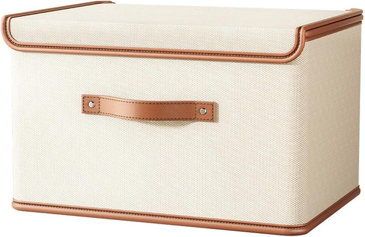 stoffen opbergbakken met bevestigd deksel - grote kledingorganizer (44 x 30 x 29 cm), ademende opvouwbare kastbakken voor kleding, seizoensgebonden en slaapzaalorganisatie, beige