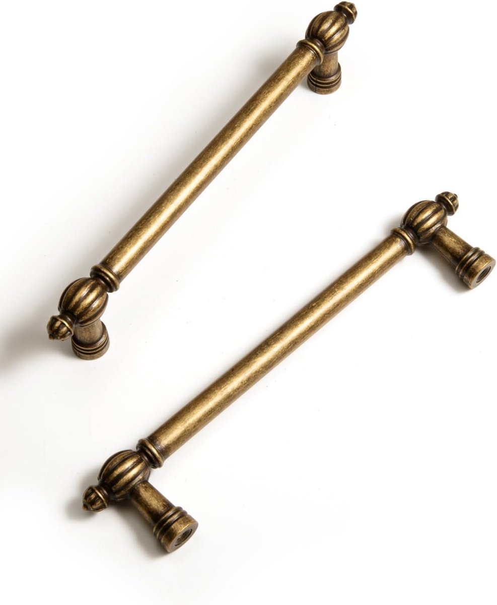 antiek messing-zinklegering, gatafstand 128 mm, klassieke vintage ladegrepen, voor keukenkasten, badkamer, kasten en commodes (2, antiek messing, 128 mm)