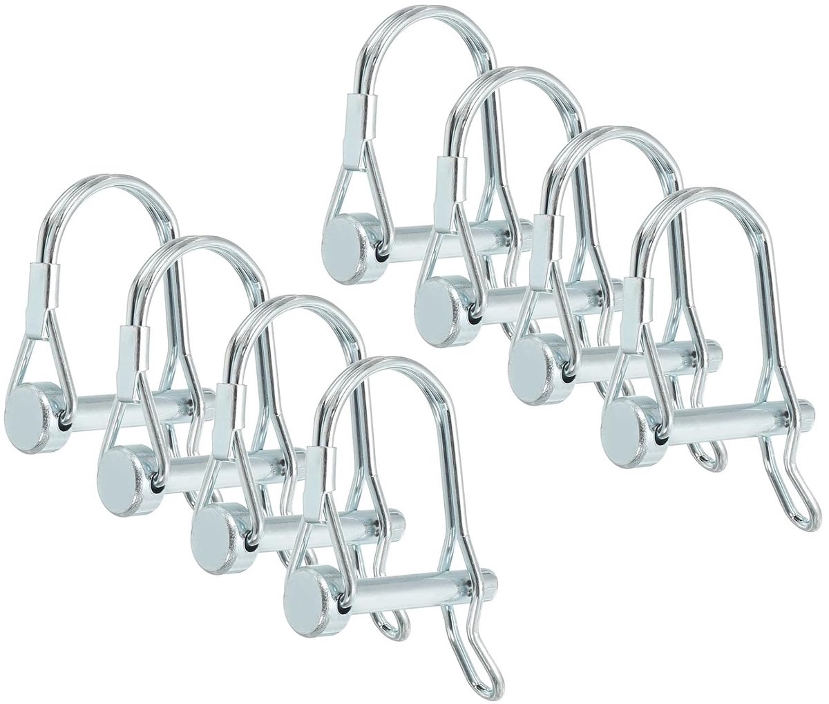 Koppelingspen voor aanhanger 1/4 inch x 1-3/8 inch, 8 stuks veiligheidspen D-vorm met draadvergrendeling voor landbouwaanhangwagens voor grasmaaiers, zilver (6 x 35 mm)