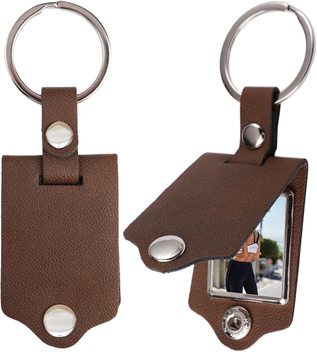 Sleutelhanger Draagbaar en Duurzaam | Foto Lederen Sleutelhanger met Foto Zelfklevend met Drukknoop Elegant Retro Herdenkingscadeau voor Vader, Opa, Vriend