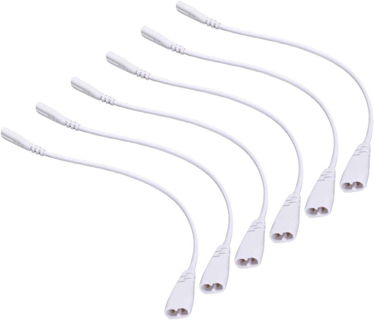 6 Pcs 2Pin T4 T5 T8 LED Buis Verlengkabel Mannelijke/Vrouwelijke Stekkers Voor LED-Lamp Parallel Aansluiten (Wit 30cm)