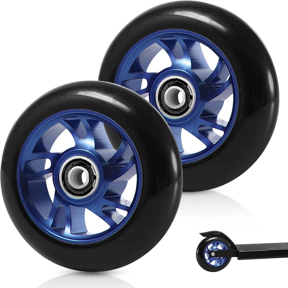 Set van 2 Freestyle scooterwielen, 100 mm, freestyle scooterwiel, reservewielen voor scooters, scooterwiel van aluminiumlegering, voor scooter, compatibel