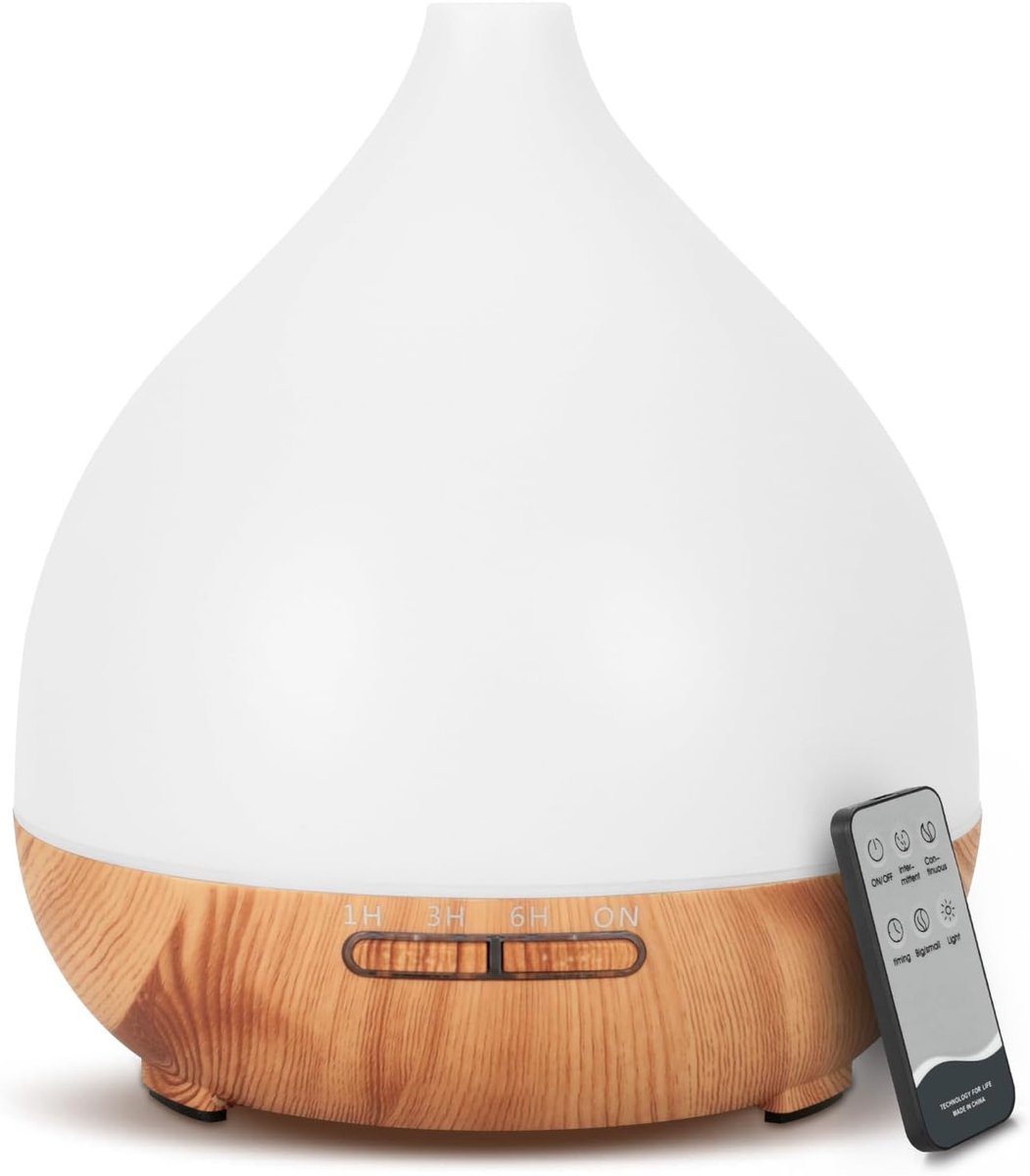 Diffuser voor etherische oliën, 400 ml, aroma-diffuser, luchtbevochtiger met 7 kleuren, ultrasoon, aromatherapie met afstandsbediening, 3 timers, automatische uitschakeling, BPA-vrij