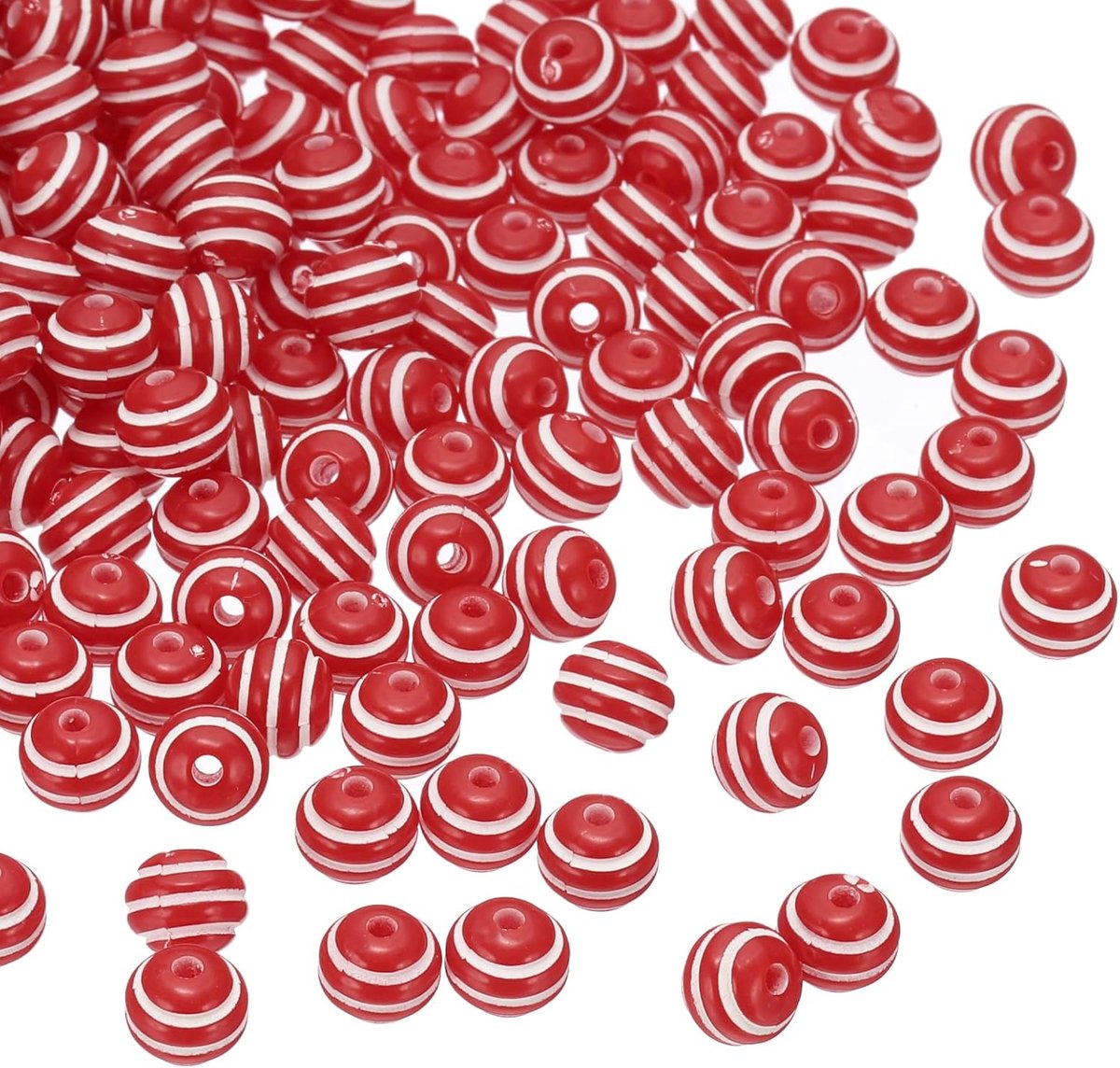 8mm ronde strip kraal, rood en wit acryl regenboog kralen kleurrijke sieraden doe-het-zelf maken kralen benodigdheden voor armbanden kettingen, 100 stuks