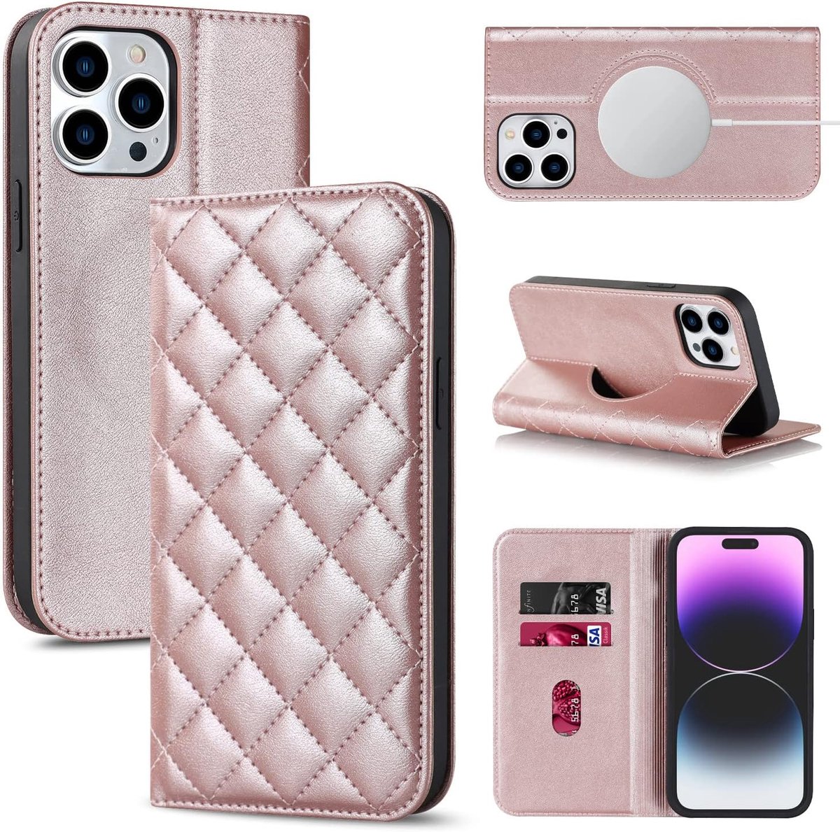 Hoes voor mobiele telefoon voor Apple iPhone 12 Pro Max, PU-leren klaphoes, compatibel met MagSafe-telefoonhoes met standfunctie en magneetsluiting, schokbestendig, flip beschermhoes