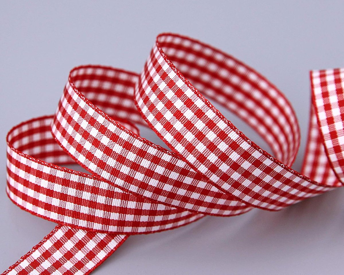 25 m x 15 mm decoratief lint KARO klassiek rood lint geruit cadeaulint zonder draad om te versieren naaien