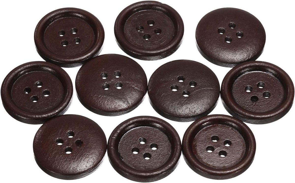 Knopen 7/8 inch (23 mm) 4 gaten ronde knopen van hout vervanging voor kleding doe-het-zelf handwerk decoratie, donkerbruin