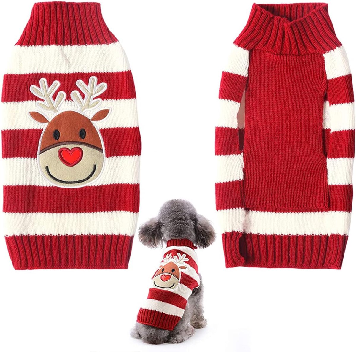 Hondentrui met kerstpatroon, gebreide kleding, warme hondenjas, winterjas, huisdierkostuum voor kleine en middelgrote honden (L, A)