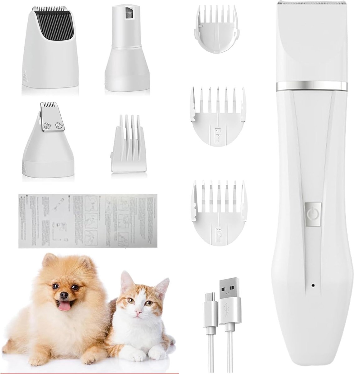 4-in-1 hondentondeuse, hondenpoottrimmer met poottrimmer en nagelslijpers voor honden, katten en kleine huisdieren, voor het trimmen van haar rond poten, ogen, oren, gezicht, stuiten