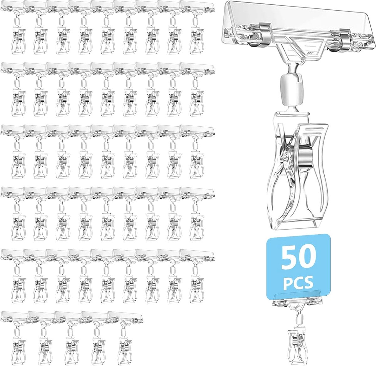 50 stuks prijsbordhouders klem, merchandise bordclip, displayclip, kunststof draaibare schildhouder, prijskaarthouder, prijskaarthouder, draaibare schildhouder, merchandise
