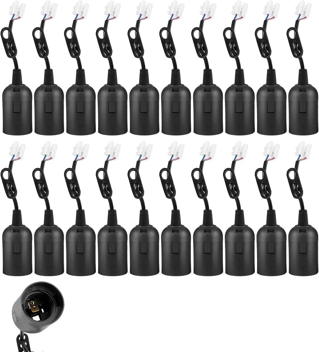 20 stuks e27 lampfitting met kabel, bouwfitting e27 renovatiefitting bouwplaatfitting, reserve fitting gloeilampfitting, zwart