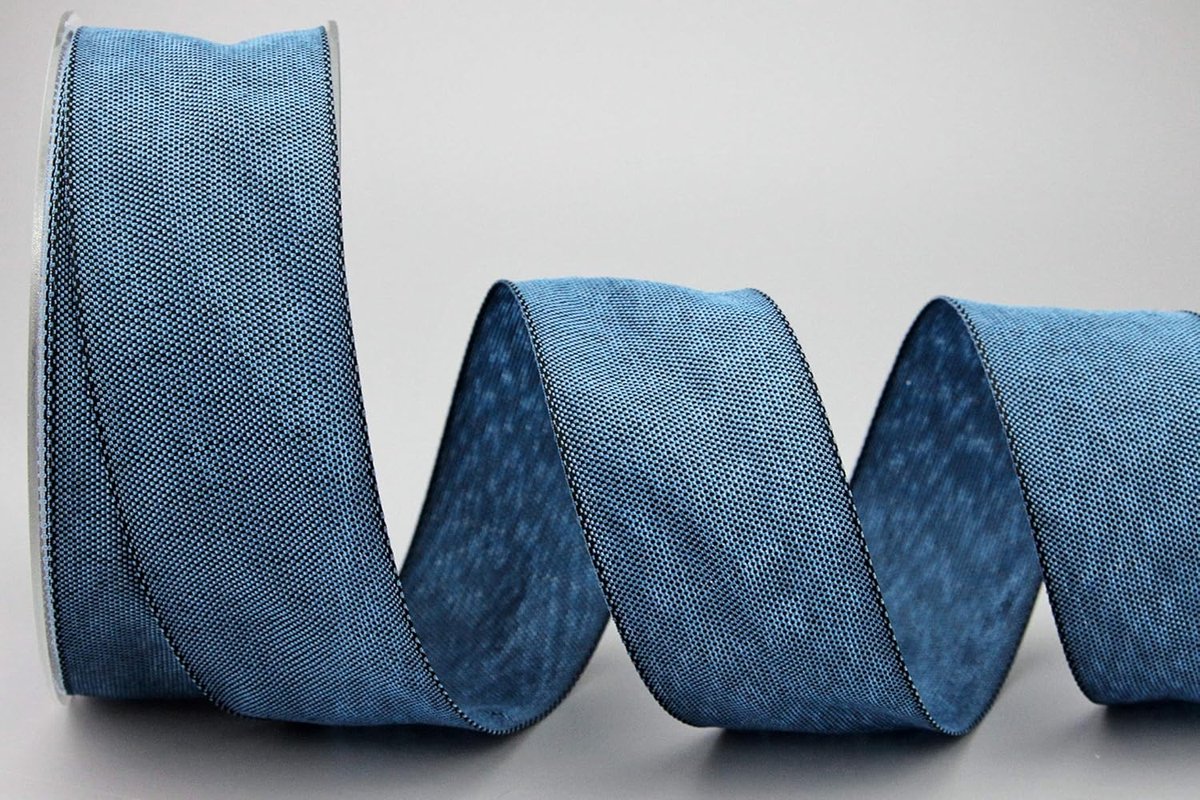 20 m x 40 mm (rol) stoffen lint JAMIE blauw DENIM (120) decoratielint met draadranden licht linnen look taftlint grof geweven knutselen lint cadeaulint decoratie Noord-stijl elegant