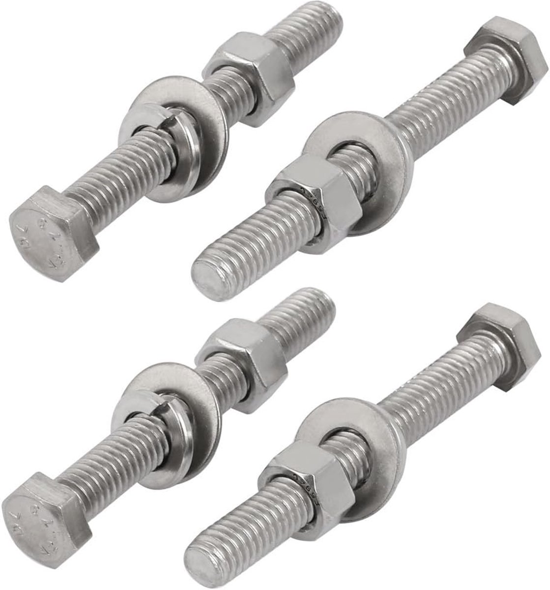 sourcing map 4Set 304 schroefdraad 3/8"-16 schroeven zeskantkop 7,8 cm lange kit moer sluitring